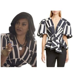 NWT JOHANNA ORTIZ Mastermind Two-tone Puff-sleeve Top In Black/Ecru Size 0